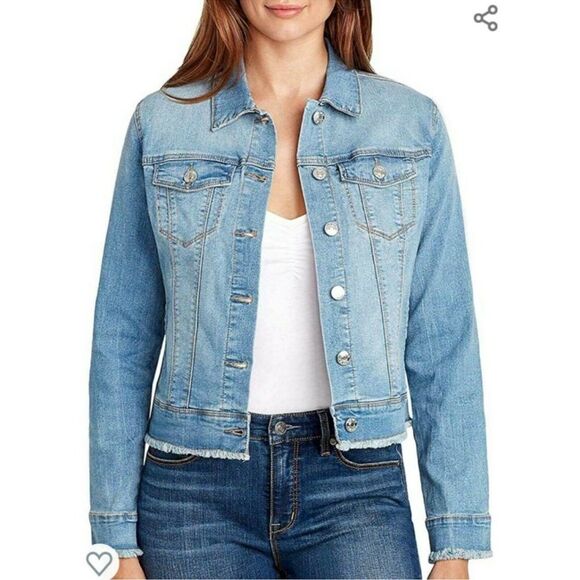 Nine West Jackets & Blazers - Nine West Sarah Jean Button Down Jacket Light Wash Raw Hem Size Large